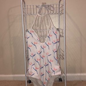 White high neck cutout bathing suit